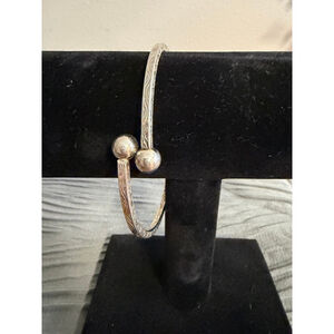Vintage Cuff Bracelet Possibly Sterling Silver Etched Adjustable Ball Ends Boho